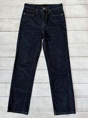 Uniqlo High Rise Slim Straight Jeans Dark Wash Stretch Denim Size 24 (61 cm)